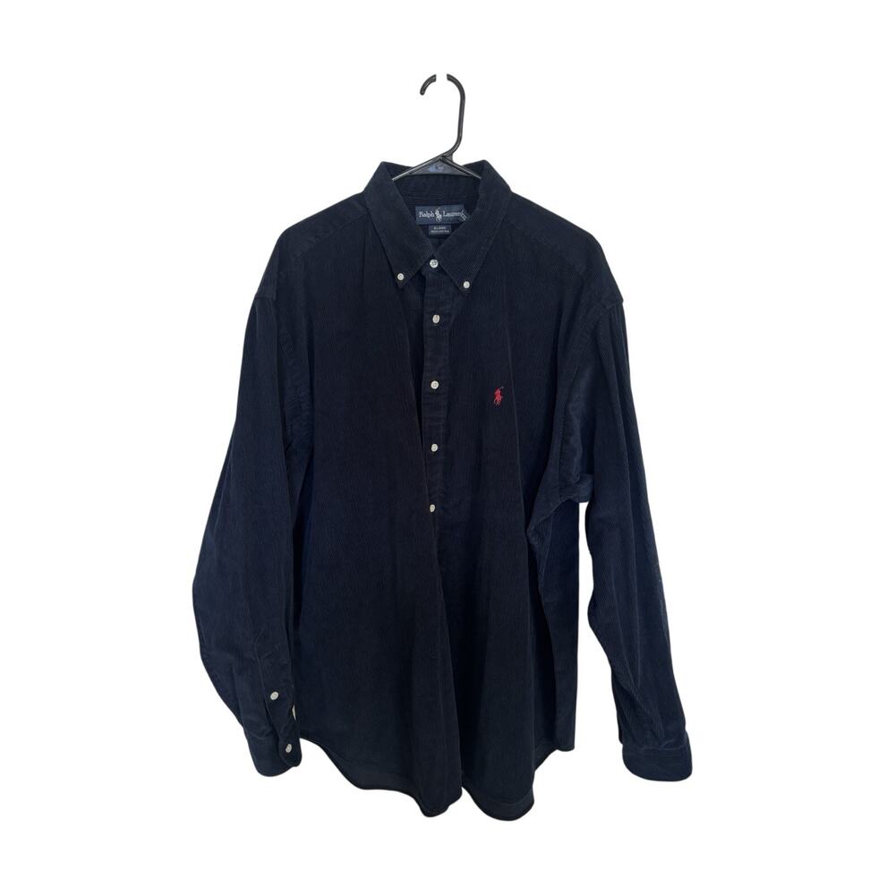 Vtg 90s Ralph Lauren Navy Blue Corduroy Blaire Button Down XXL Pony Cotton